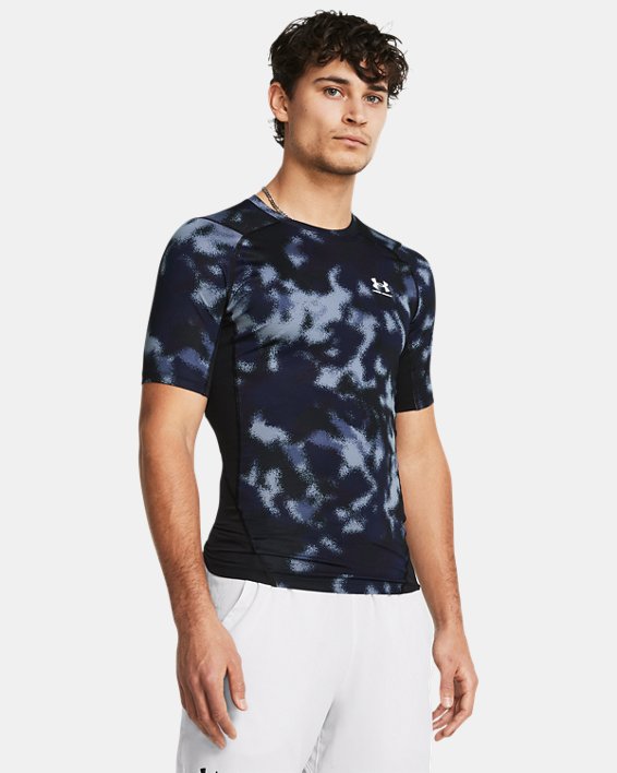 Men's HeatGear® Printed Short Sleeve, Blue, pdpMainDesktop image number 0